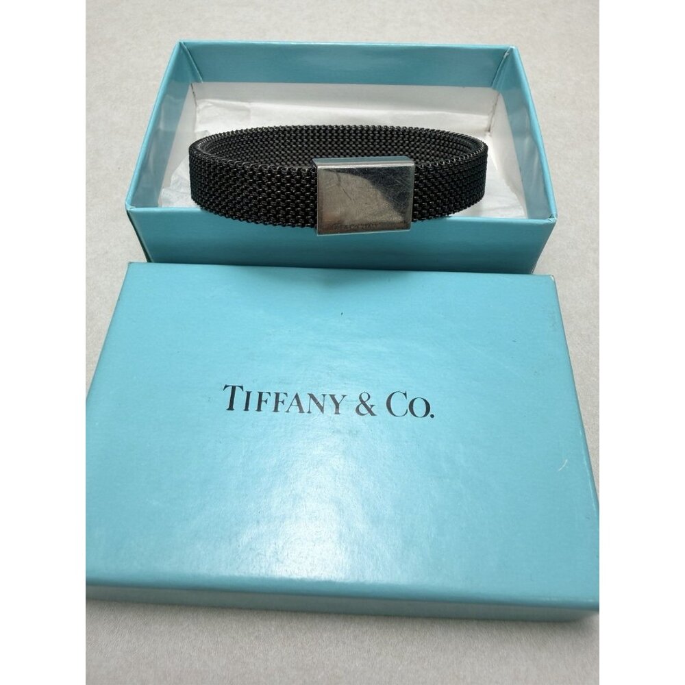 Tiffany & Co Steel Mesh Stretch Bracelet Sz 6.5 Box Pouch And Box Unisex - Picture 2 of 8